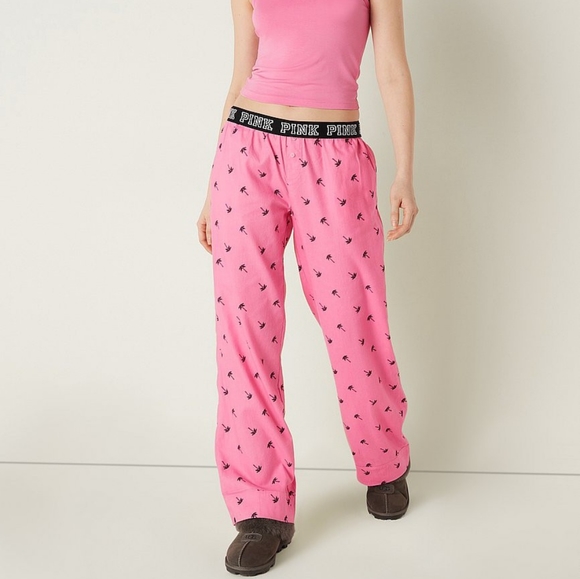 VS PINK Pink Allover Black Tropical Palm Tree Flannel Pajama Sleep Pants XXL NEW - Picture 4 of 8